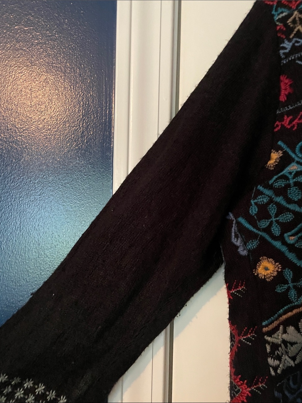 Johnny Was Black Multi-Color Embroidered Hooded Cardigan - Picture 9 of 10